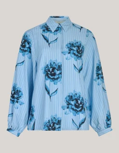 Shoeby Printed Pinstripe Blouse Blauw By Mieke<DAMES Blouses