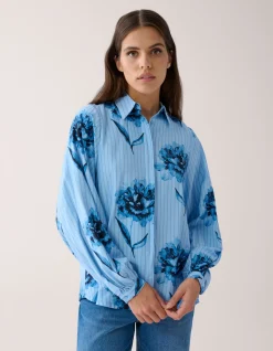 Shoeby Printed Pinstripe Blouse Blauw By Mieke<DAMES Blouses