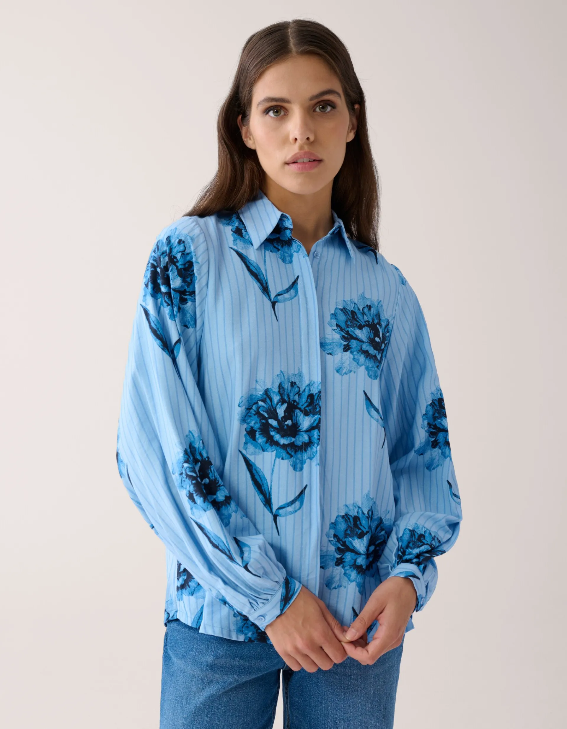 Shoeby Printed Pinstripe Blouse Blauw By Mieke<DAMES Blouses