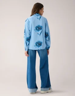Shoeby Printed Pinstripe Blouse Blauw By Mieke<DAMES Blouses