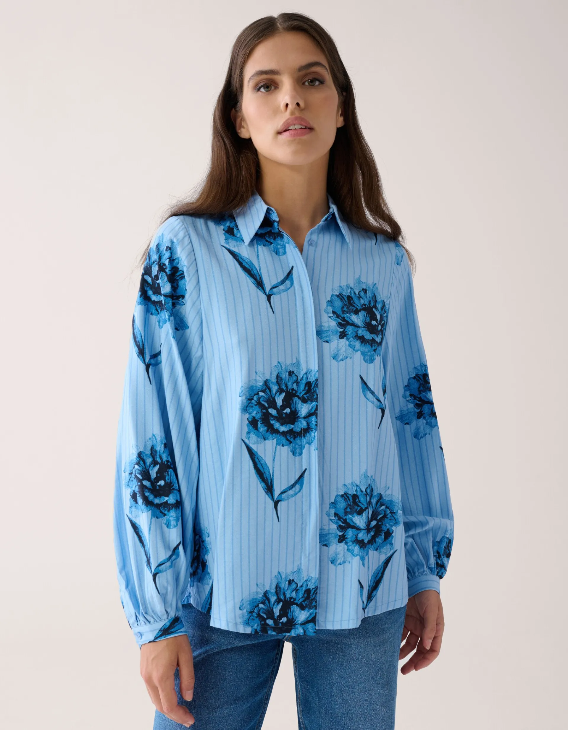 Shoeby Printed Pinstripe Blouse Blauw By Mieke<DAMES Blouses