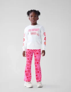 Shoeby Printed Rib Flared Legging Roze< Broeken