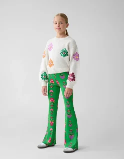 Shoeby Printed Rib Flared Legging Groen By Lizzy< Broeken