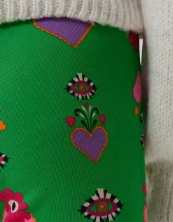 Shoeby Printed Rib Flared Legging Groen By Lizzy< Broeken