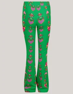 Shoeby Printed Rib Flared Legging Groen By Lizzy< Broeken