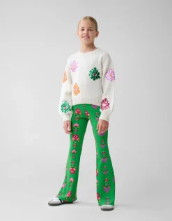 Shoeby Printed Rib Flared Legging Groen By Lizzy< Broeken