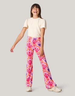 Shoeby Printed Rib Flared Legging Roze< Broeken