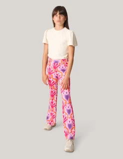 Shoeby Printed Rib Flared Legging Roze< Broeken