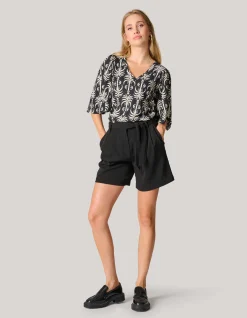 Shoeby Printed Rib Jersey Ruffle Top Zwart<DAMES Tops