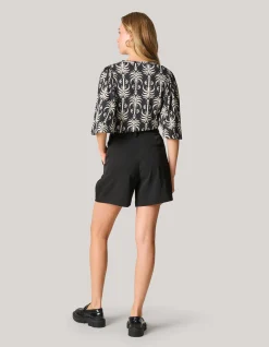 Shoeby Printed Rib Jersey Ruffle Top Zwart<DAMES Tops