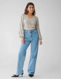 Shoeby Printed Rib Jersey Top Gebroken Wit<DAMES Tops