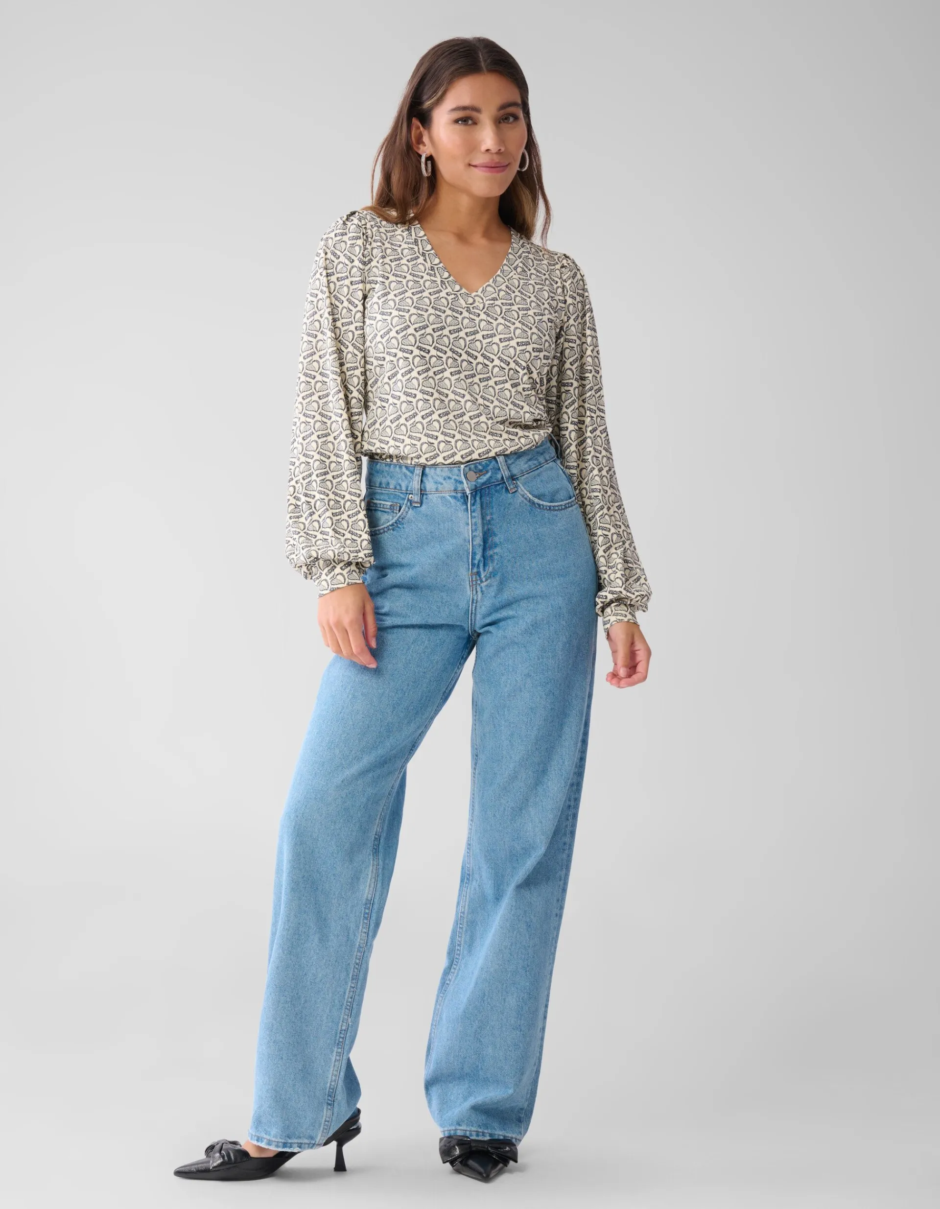 Shoeby Printed Rib Jersey Top Gebroken Wit<DAMES Tops