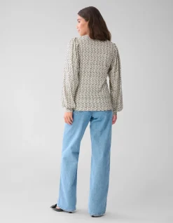 Shoeby Printed Rib Jersey Top Gebroken Wit<DAMES Tops
