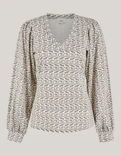 Shoeby Printed Rib Jersey Top Gebroken Wit<DAMES Tops