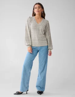 Shoeby Printed Rib Jersey Top Gebroken Wit<DAMES Tops