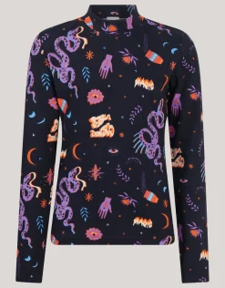 Shoeby Printed Top Zwart< Tops Lange Mouw