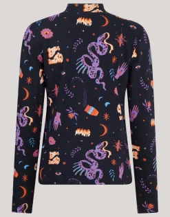 Shoeby Printed Top Zwart< Tops Lange Mouw