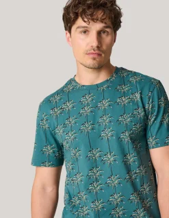 Shoeby Printed T-shirt Turquoise<Heren T-Shirts En Polo's