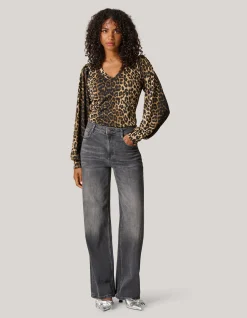 Shoeby Rib Jersey Leopard Top Bruin<DAMES Tops