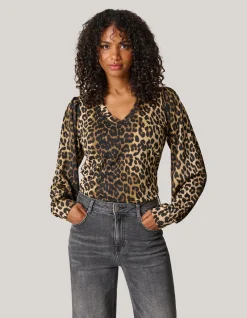 Shoeby Rib Jersey Leopard Top Bruin<DAMES Tops