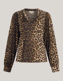 Shoeby Rib Jersey Leopard Top Bruin<DAMES Tops