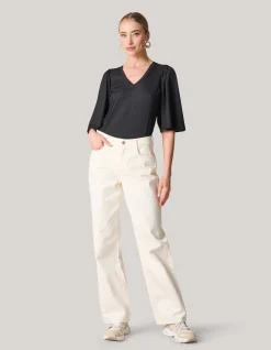 Shoeby Rib Jersey Ruffle Top Zwart<DAMES Tops