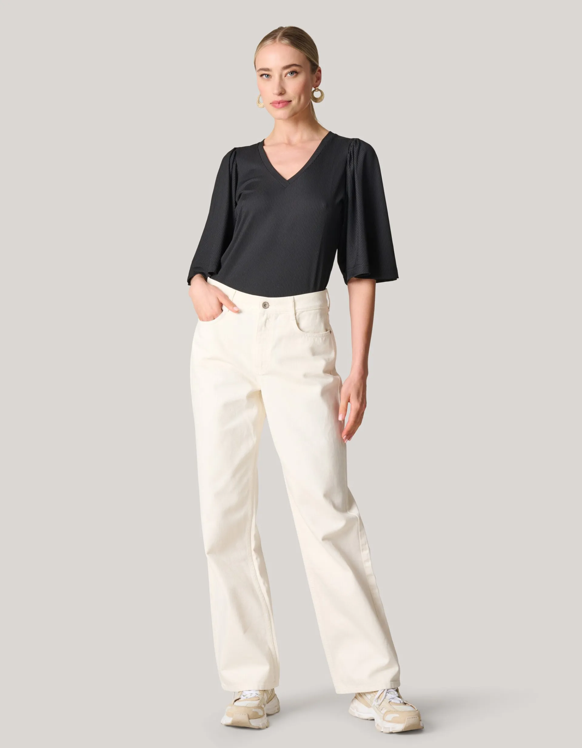 Shoeby Rib Jersey Ruffle Top Zwart<DAMES Tops