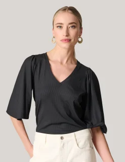 Shoeby Rib Jersey Ruffle Top Zwart<DAMES Tops