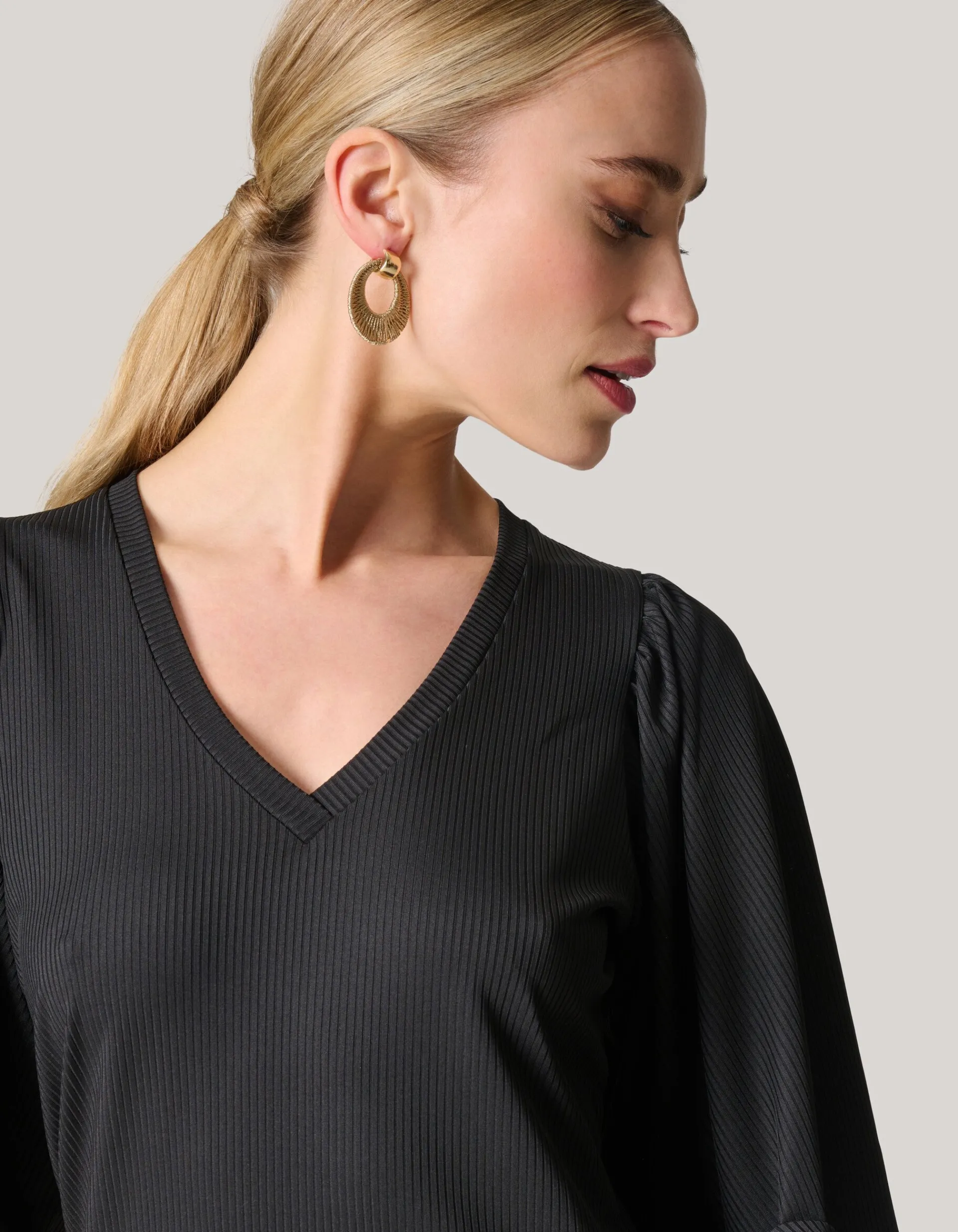 Shoeby Rib Jersey Ruffle Top Zwart<DAMES Tops