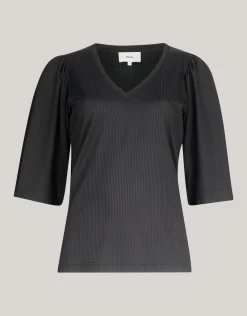 Shoeby Rib Jersey Ruffle Top Zwart<DAMES Tops