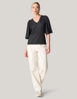 Shoeby Rib Jersey Ruffle Top Zwart<DAMES Tops