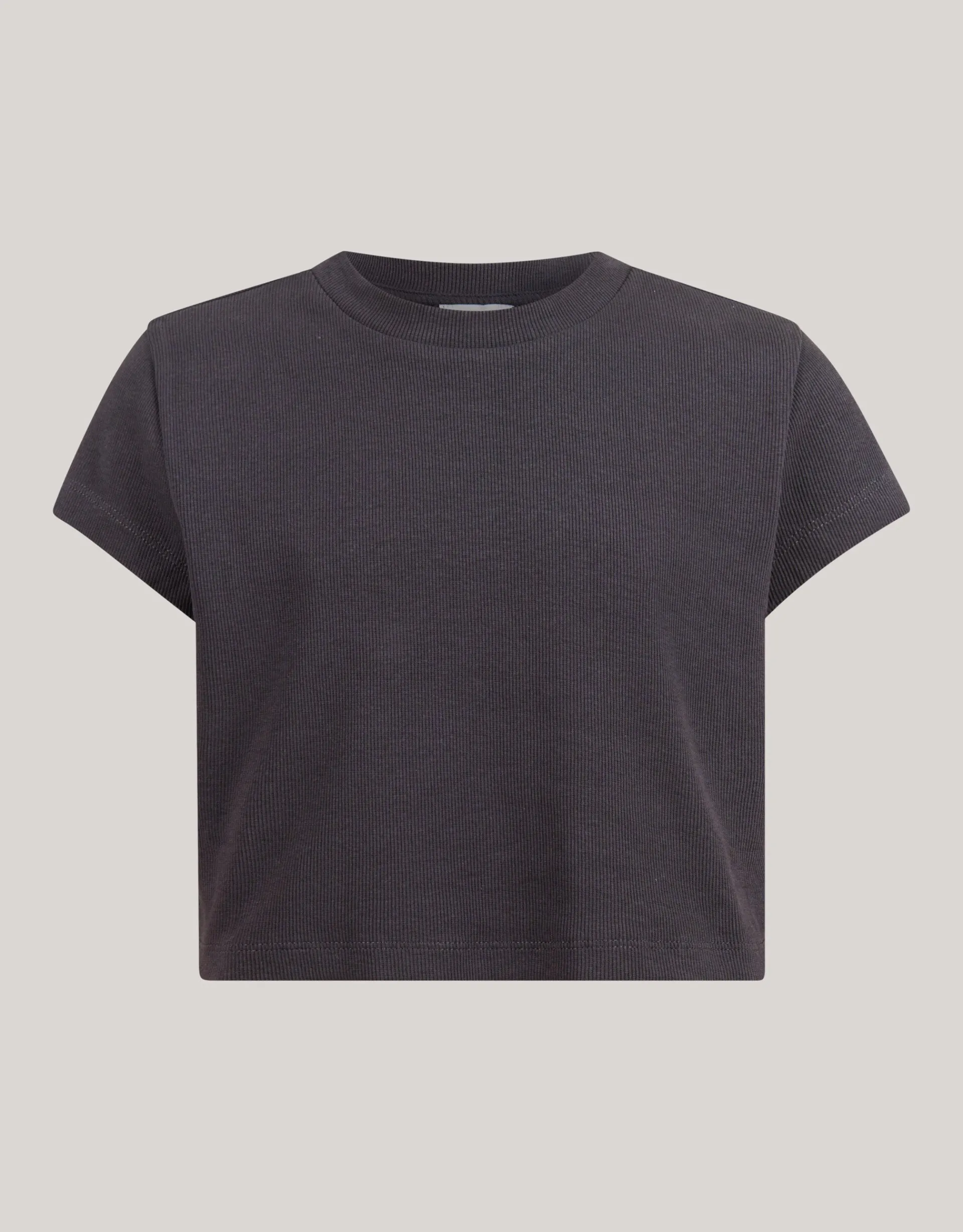Shoeby Ribbel Crop Top Donkergrijs< T-Shirts