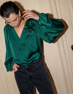 Shoeby Roos Blouse Donkergroen<DAMES Blouses