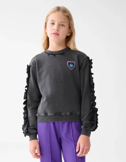 Shoeby Ruffle Embroidery Sweater Donkergrijs< Sweaters En Hoodies