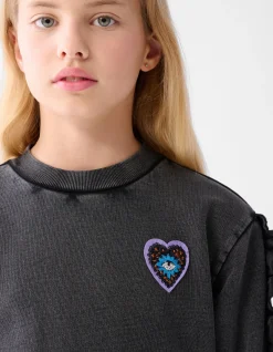 Shoeby Ruffle Embroidery Sweater Donkergrijs< Sweaters En Hoodies