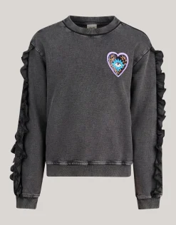 Shoeby Ruffle Embroidery Sweater Donkergrijs< Sweaters En Hoodies