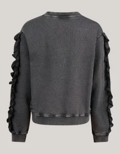 Shoeby Ruffle Embroidery Sweater Donkergrijs< Sweaters En Hoodies