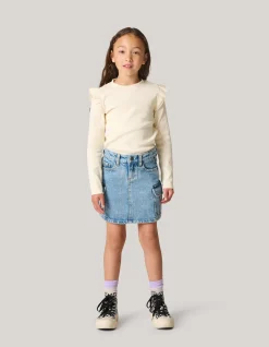 Shoeby Ruffle Rib Longesleeve Top Gebroken Wit< Tops Lange Mouw