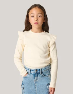 Shoeby Ruffle Rib Longesleeve Top Gebroken Wit< Tops Lange Mouw