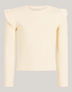 Shoeby Ruffle Rib Longesleeve Top Gebroken Wit< Tops Lange Mouw