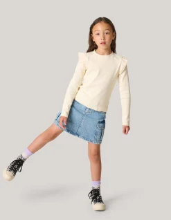 Shoeby Ruffle Rib Longesleeve Top Gebroken Wit< Tops Lange Mouw