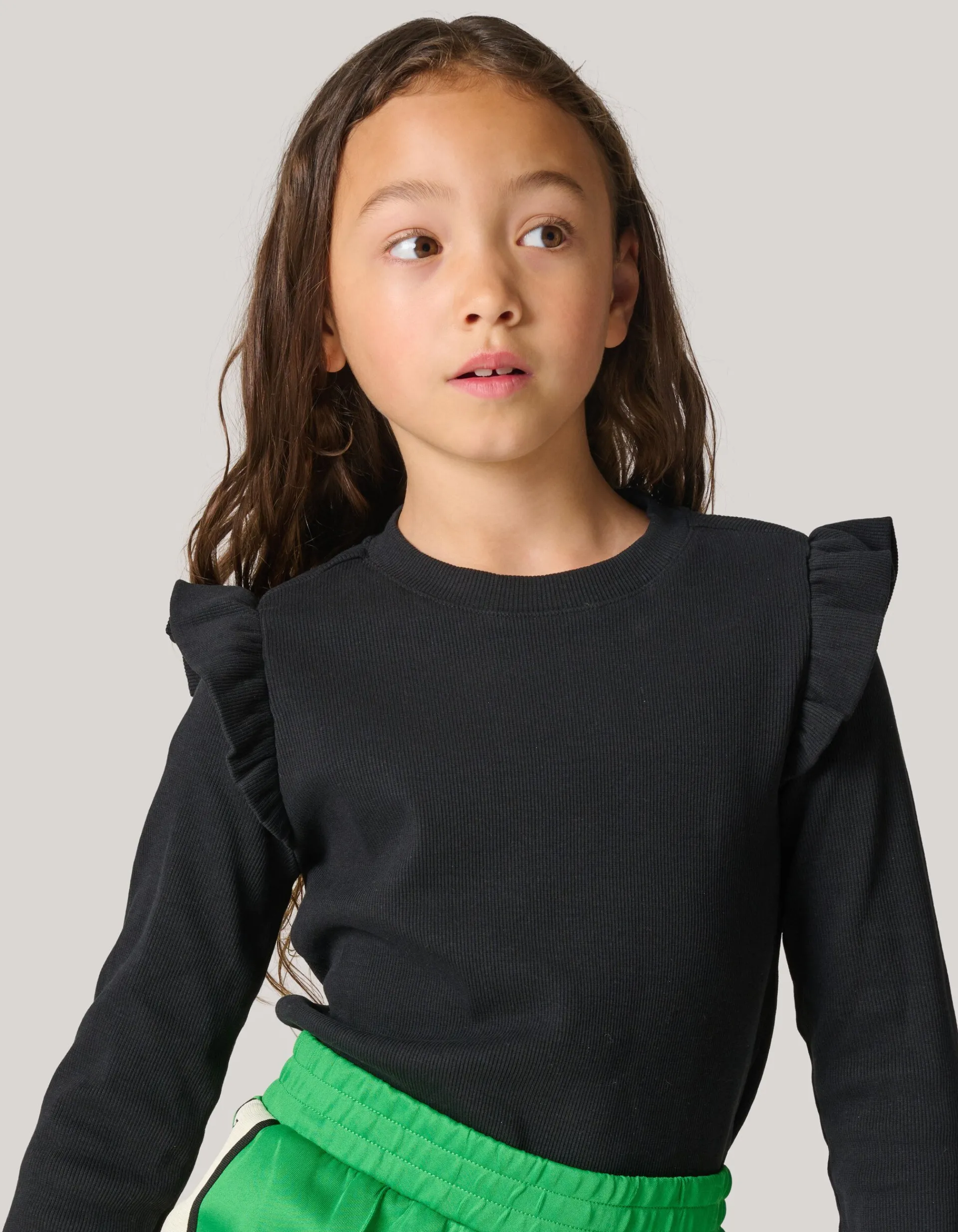Shoeby Ruffle Rib Longsleeve Top Zwart< Tops Lange Mouw