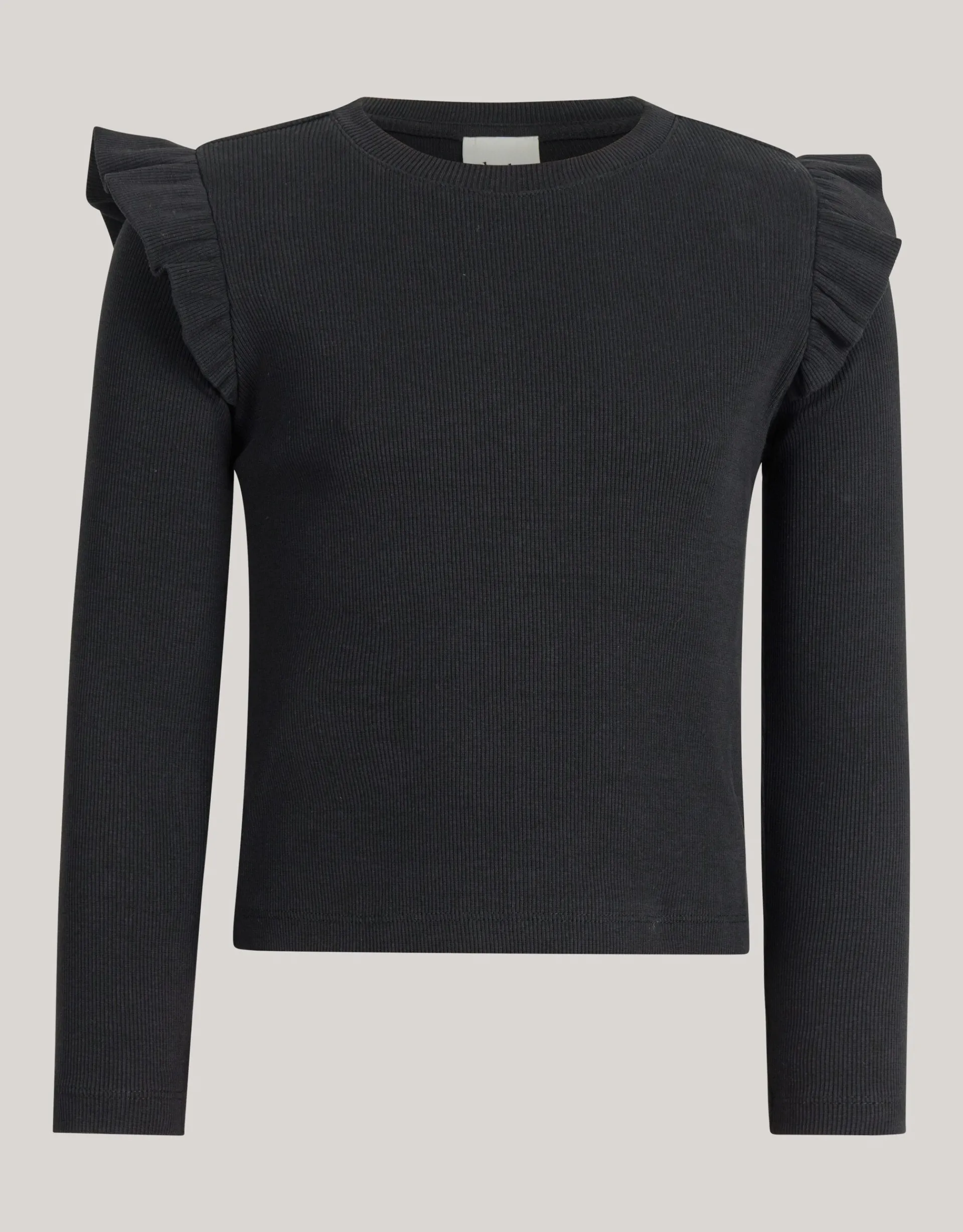 Shoeby Ruffle Rib Longsleeve Top Zwart< Tops Lange Mouw