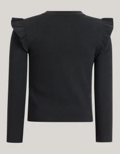 Shoeby Ruffle Rib Longsleeve Top Zwart< Tops Lange Mouw