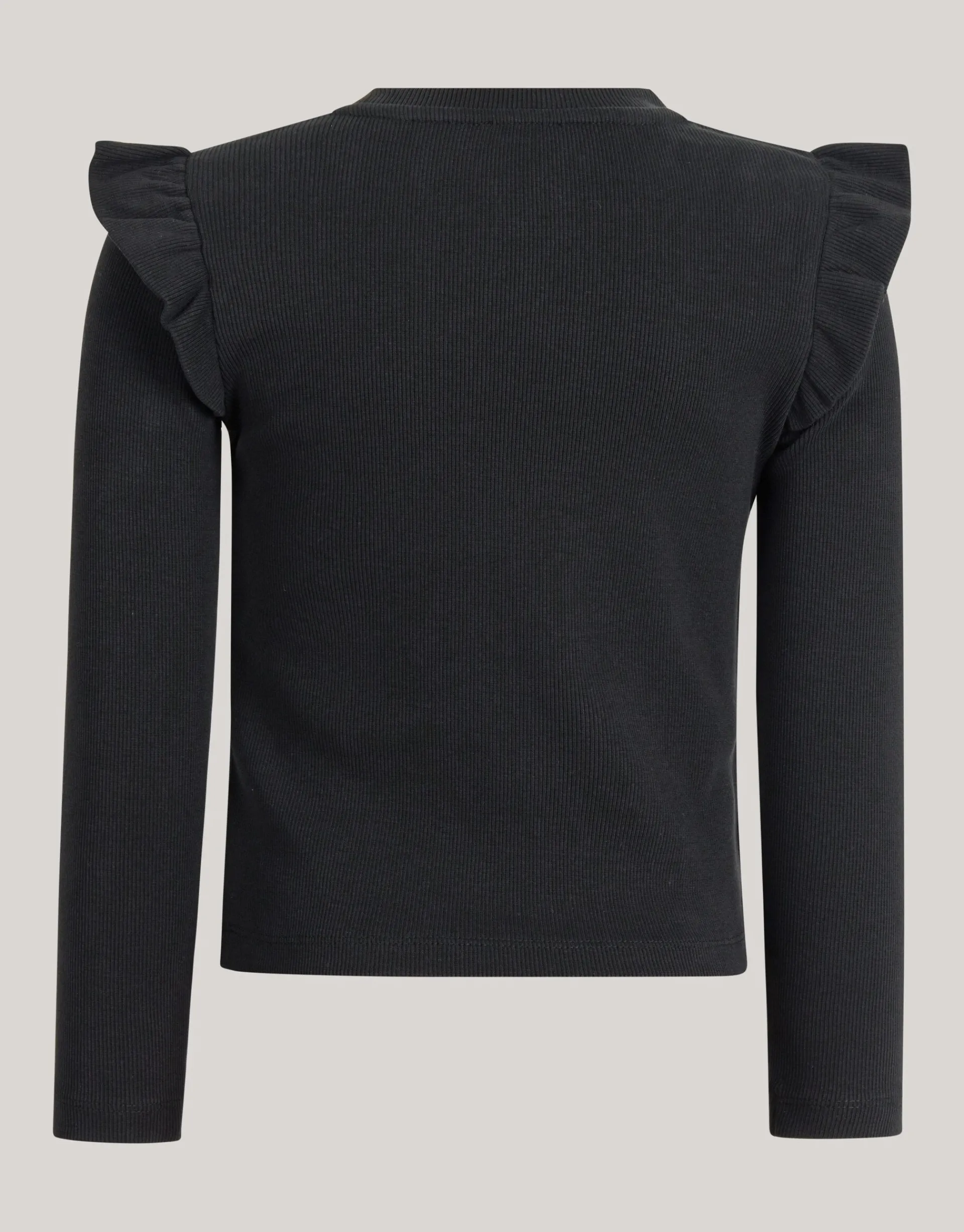 Shoeby Ruffle Rib Longsleeve Top Zwart< Tops Lange Mouw