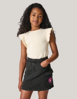 Shoeby Ruffle Rib Top Gebroken Wit< Tops Korte Mouw