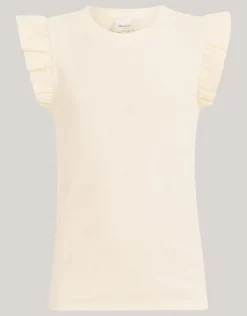 Shoeby Ruffle Rib Top Gebroken Wit< Tops Korte Mouw