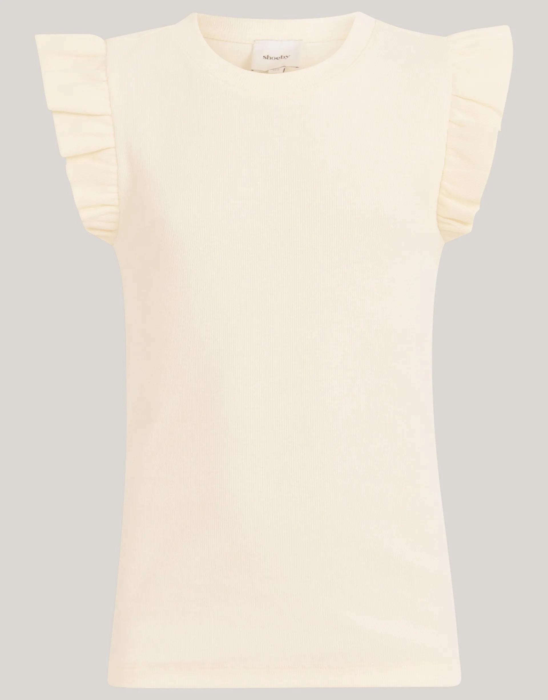 Shoeby Ruffle Rib Top Gebroken Wit< Tops Korte Mouw