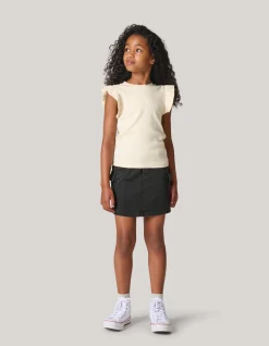 Shoeby Ruffle Rib Top Gebroken Wit< Tops Korte Mouw