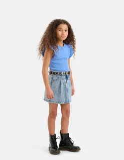 Shoeby Ruffle Rib Top Lichtblauw< Tops Korte Mouw